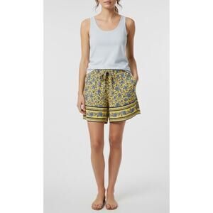 J.Jill Womens Shorts L Yellow Blue Pockets Elastic Waist Drawstring NWOT